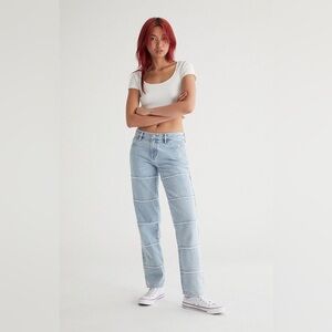 PacSun Eco Light Blue Frayed Low Rise Straight Leg Jeans Size 27